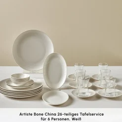 Karaca Frühstücksset Für 6 Personen-Artiste Bone China 20-teiliges Tafelservice für 6 Personen, Weiß
