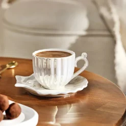Karaca Mokka & Espressotassen Set-Auster Porzellan Kaffee Tassen Set Für 2 Personen Weiß 90 Ml