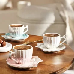 Karaca Mokka & Espressotassen Set-Auster Porzellan Kaffee Tassen Set Für 2 Personen Weiß 90 Ml