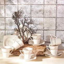 Karaca Mokka & Espressotassen Set-Autumn 12 Teilige Für 6 Personen Mochatassen-Espressotassen Porzellan Weıß01