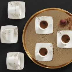 Karaca Mokka & Espressotassen Set-Autumn 12 Teilige Für 6 Personen Mochatassen-Espressotassen Porzellan Weıß01