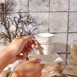 Karaca Mokka & Espressotassen Set-Autumn 12 Teilige Für 6 Personen Mochatassen-Espressotassen Porzellan Weıß01