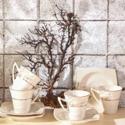 Karaca Mokka & Espressotassen Set-Autumn 12 Teilige Für 6 Personen Mochatassen-Espressotassen Porzellan Weıß01
