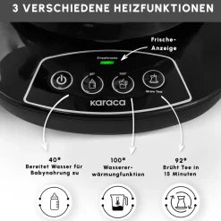 Karaca Teekocher-Çaysever 3 in 1 Sprechende Glas Teekocher Wasserkocher und Vorbereitung von Speisewasser, 1700W, Chrom Schwarz Chrom