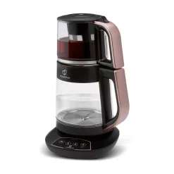 Karaca Teekocher-Çaysever 3 in 1 Sprechende Glas Teekocher Wasserkocher und Vorbereitung von Speisewasser 1700W, Rosegold