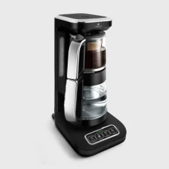 Karaca Teekocher-Çaysever Robotea Pro 4 in 1 Sprechende Automatische Glas-Teemaschine, Wasserkocher und Filterkaffeemaschine, , 2500W Schwarz Chrom
