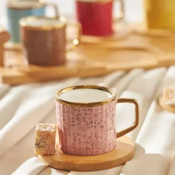 Karaca Mokka & Espressotassen Set-Bambus farbige Kaffeetasse Set, 6 Personen, 90 ml mit Tablett Multıfarben