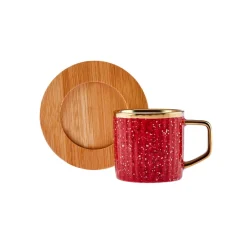 Karaca Mokka & Espressotassen Set-Bambus farbige Kaffeetasse Set, 6 Personen, 90 ml mit Tablett Multıfarben