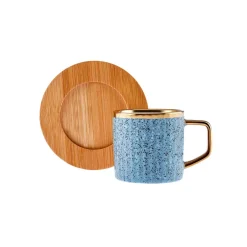 Karaca Mokka & Espressotassen Set-Bambus farbige Kaffeetasse Set, 6 Personen, 90 ml mit Tablett Multıfarben