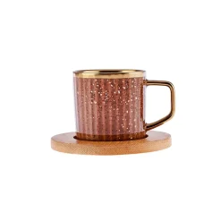 Karaca Mokka & Espressotassen Set-Bambus farbige Kaffeetasse Set, 6 Personen, 90 ml mit Tablett Multıfarben