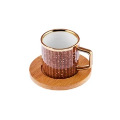 Karaca Mokka & Espressotassen Set-Bambus farbige Kaffeetasse Set, 6 Personen, 90 ml mit Tablett Multıfarben