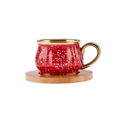 Karaca Mokka & Espressotassen Set-Bambus Rot Kaffeetassen-Set 90 ml, 6 Personen, mit Tablett Rot02