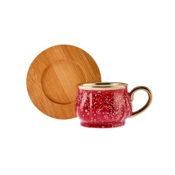 Karaca Mokka & Espressotassen Set-Bambus Rot Kaffeetassen-Set 90 ml, 6 Personen, mit Tablett Rot02