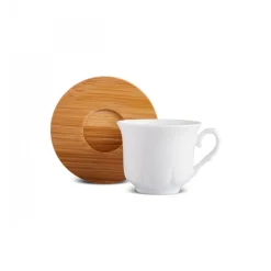 Karaca Mokka & Espressotassen Set-Bambus-Tablett 6-Personen-Kaffeetassen-Set, 90 ml Weıß01