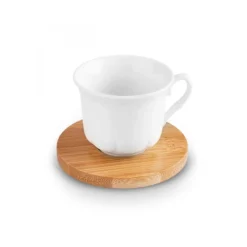 Karaca Mokka & Espressotassen Set-Bambus-Tablett 6-Personen-Kaffeetassen-Set, 90 ml Weıß01