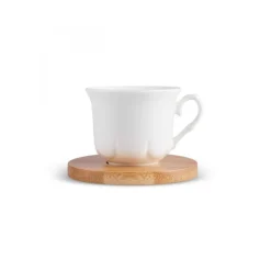 Karaca Mokka & Espressotassen Set-Bambus-Tablett 6-Personen-Kaffeetassen-Set, 90 ml Weıß01