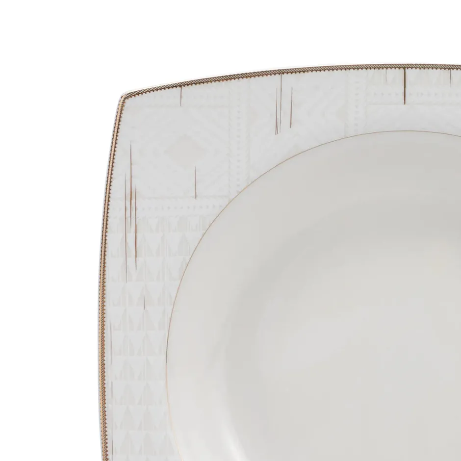 Karaca Tafelservice Für 12 Personen-Batik Cream 60-teiliges Tafelgeschirr-Set für 12 Personen Quadrat Gold