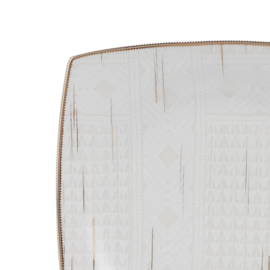 Karaca Tafelservice Für 12 Personen-Batik Cream 60-teiliges Tafelgeschirr-Set für 12 Personen Quadrat Gold
