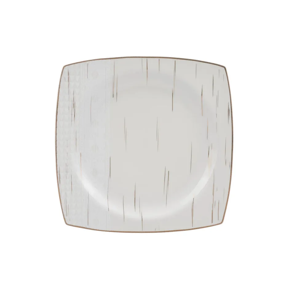 Karaca Tafelservice Für 12 Personen-Batik Cream 60-teiliges Tafelgeschirr-Set für 12 Personen Quadrat Gold