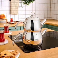 Karaca Teekannen-Belinay Mittelgroße Metall Teekannen Set Sılber01