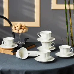 Karaca Mokka & Espressotassen Set-Bell Kaffeetassen-Set, 6 Personen, 90 ml Weıß01