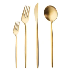 Karaca Bestecksets Für 6 Personen-Bella Matte Gold Besteck Set für 6 Personen, 24 Teilig Matt Gold