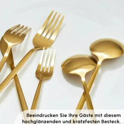 Karaca Bestecksets Für 6 Personen-Bella Matte Gold Besteck Set für 6 Personen, 24 Teilig Matt Gold
