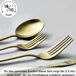 Karaca Bestecksets Für 6 Personen-Bella Matte Gold Besteck Set für 6 Personen, 24 Teilig Matt Gold