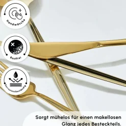 Karaca Bestecksets Für 6 Personen-Bella Shiny Gold Besteck Set für 6 Personen, 24 Teilig Glänzend Schwarz