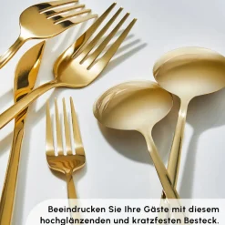 Karaca Bestecksets Für 6 Personen-Bella Shiny Gold Besteck Set für 6 Personen, 24 Teilig Glänzend Schwarz
