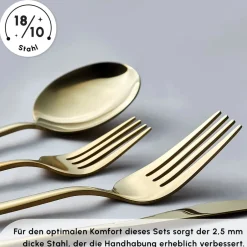 Karaca Bestecksets Für 6 Personen-Bella Shiny Gold Besteck Set für 6 Personen, 24 Teilig Glänzend Schwarz