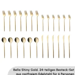 Karaca Bestecksets Für 6 Personen-Bella Shiny Gold V2 Besteck Set für 6 Personen, 24 Teilig
