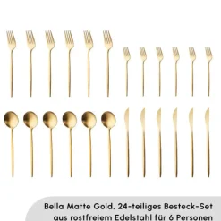 Karaca Bestecksets Für 6 Personen-Bella V2 24-teiliges Besteckset für 6 Personen – Matte Gold