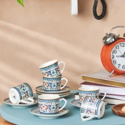 Karaca Mokka & Espressotassen Set-Beylerbeyi 6 Personen Kaffeetassen Set, 80 ml Blau01