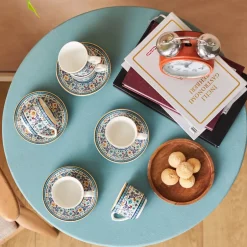 Karaca Mokka & Espressotassen Set-Beylerbeyi 6 Personen Kaffeetassen Set, 80 ml Blau01