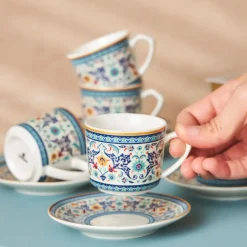 Karaca Mokka & Espressotassen Set-Beylerbeyi 6 Personen Kaffeetassen Set, 80 ml Blau01