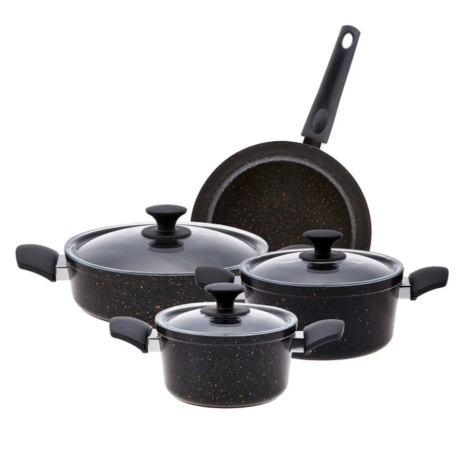 Karaca Granittopf Sets-Biogranit Blackgold V1 7-teiliges Kochgeschirr-Set Schwarz Gold