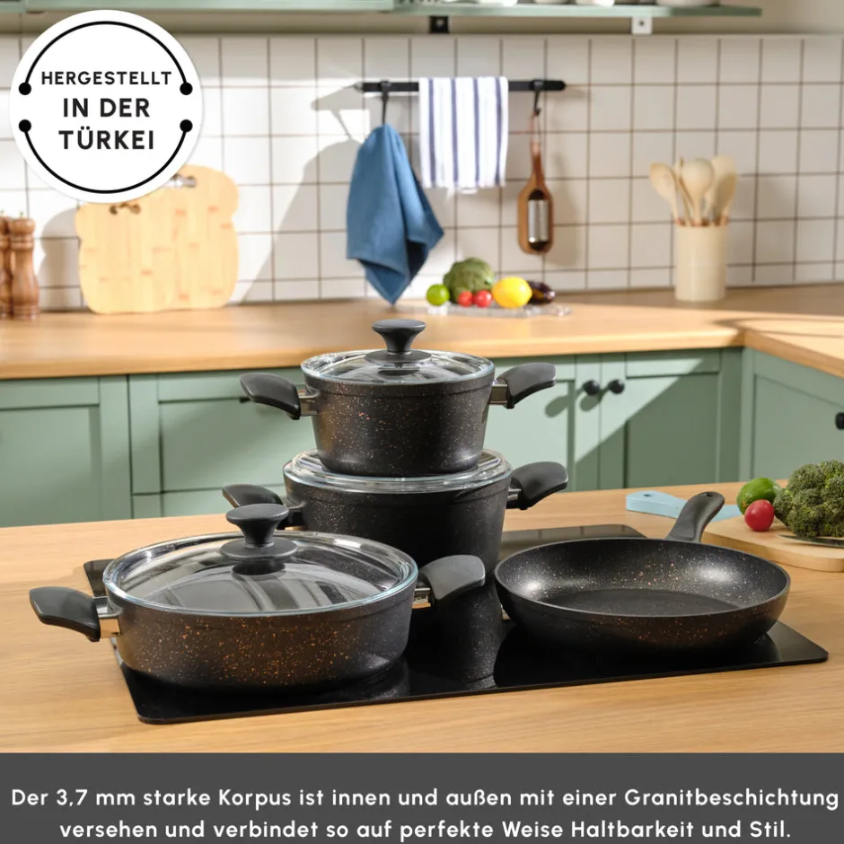 Karaca Granittopf Sets-Biogranit Blackgold V1 7-teiliges Kochgeschirr-Set Schwarz Gold