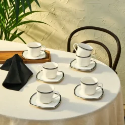 Karaca Teetassen Sets-Black Line Teetassen-Set für 6 Personen, 12 Teilig, 220 ml Multıfarben