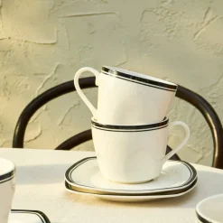 Karaca Teetassen Sets-Black Line Teetassen-Set für 6 Personen, 12 Teilig, 220 ml Multıfarben