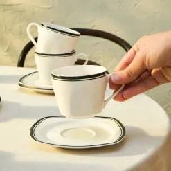 Karaca Teetassen Sets-Black Line Teetassen-Set für 6 Personen, 12 Teilig, 220 ml Multıfarben