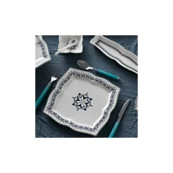 Karaca Frühstücksset Für 6 Personen-Blau 32-teiliges Frühstücksset und Servierschalen Eckig Marıne02