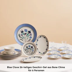 Karaca Frühstücksset Für 6 Personen-Blue Clove 26-Teiliges 6-Personen Frühstücksgeschirr Blau01