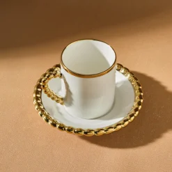 Karaca Mokka & Espressotassen Set-Boncuk 12-teiliges Bone China Espresso Türkisch-Kaffeetassen-Set für 6 Personen, 80 ml, Weiß Gold Weıß01