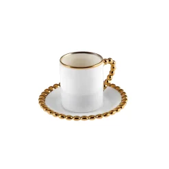 Karaca Mokka & Espressotassen Set-Boncuk 12-teiliges Bone China Espresso Türkisch-Kaffeetassen-Set für 6 Personen, 80 ml, Weiß Gold Weıß01