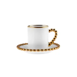 Karaca Mokka & Espressotassen Set-Boncuk 12-teiliges Bone China Espresso Türkisch-Kaffeetassen-Set für 6 Personen, 80 ml, Weiß Gold Weıß01