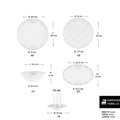 Karaca Frühstücksset Für 6 Personen-Bone China Siena 20-teiliges Tafelservice für 6 Personen, Weiß