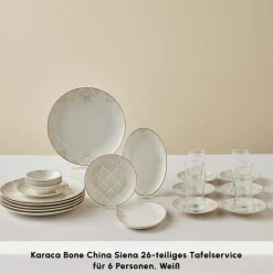 Karaca Frühstücksset Für 6 Personen-Bone China Siena 20-teiliges Tafelservice für 6 Personen, Weiß