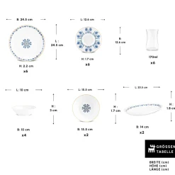 Karaca Frühstücksset Für 6 Personen-Bone China İznik 26-teiliges Servierset für 6 Personen, Mehrfarbig Multıcolor