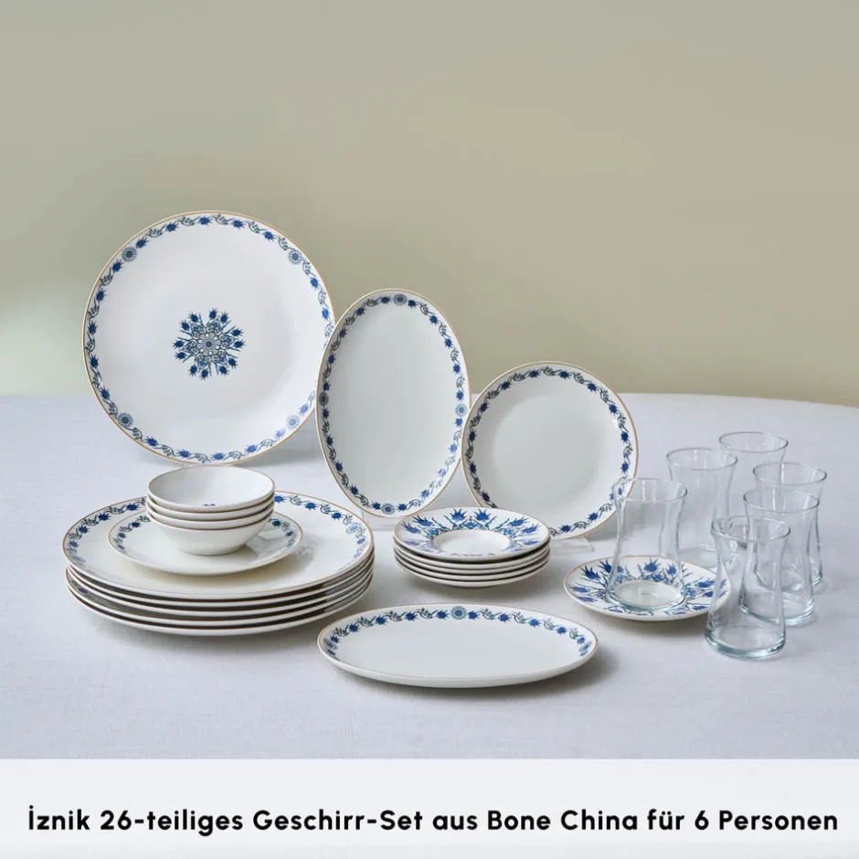 Karaca Frühstücksset Für 6 Personen-Bone China İznik 26-teiliges Servierset für 6 Personen, Mehrfarbig Multıcolor